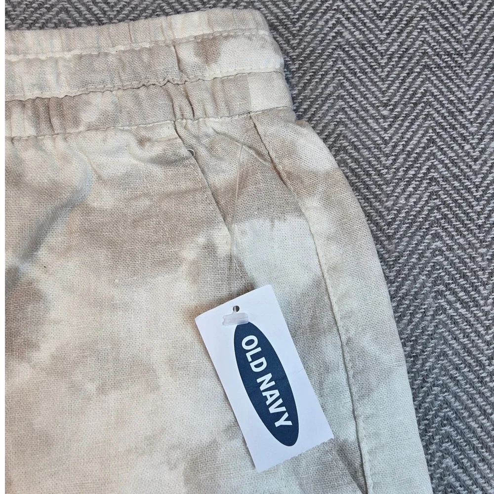 Old Navy Womens Linen Blend Tie Dye Shorts Beige White Size M NWT